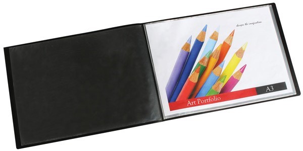 Marbig 2018702 Display Book Refillable 20 Pocket Landscape A3 Black Insertable Cover