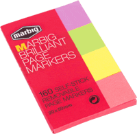 Marbig 1811105 Page Markers 20 x 50mm Brilliant Pack 160 DISCONTINUED