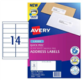Avery 959004 Quick Peel Address Labels with Sure Feed Laser 991 x 381mm 14 Per Sheet Pack 100  L7163