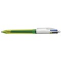 Bic 4 Colour Fluo Retractable Ballpoint Pen Medium Black Blue Red Fluoro Yellow discontinued