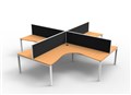 Corner Workstation Infinity 4 Person 1800 x 1800 x 750mm White Frame Natural Oak top  with Screens