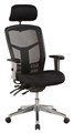 Oyster 1H High Mesh Back Chair with Height Adjustable Arms  Head Rest with 3 Lever  Chrome Base Black Fabric